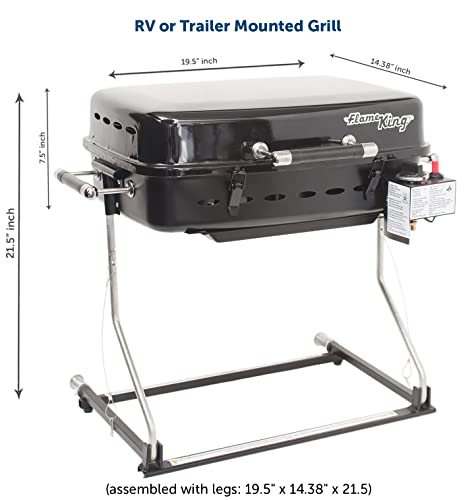 Flame King - YSNHT500 RV Or Trailer Mounted BBQ - Motorhome Gas Grill - 214 Sq Inch Cooking Surface - Adjustable Flame Controller, Black