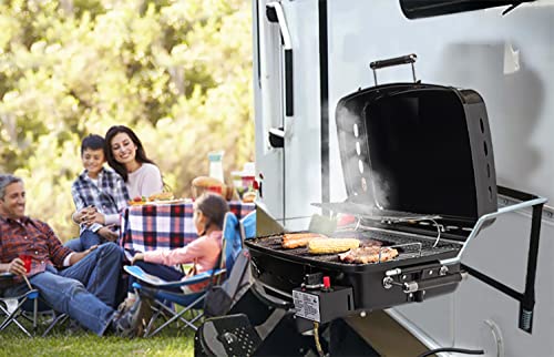 Flame King - YSNHT500 RV Or Trailer Mounted BBQ - Motorhome Gas Grill - 214 Sq Inch Cooking Surface - Adjustable Flame Controller, Black