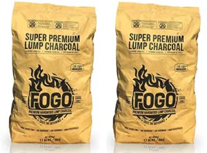 fogo super premium hardwood lump charcoal, natural, large sized lump charcoal for grilling and smoking, restaurant quality, 17.6 pound bag, 2-pack