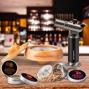 Cocktail Smoker Kit with Torch, Old Fashioned Smoker Kit for Bourbon Whiskey Drink, with 4 Different Flavor Wood Smoker Chips, Vodka/Gin/Tequila/Rum Liquor Gifts for Whiskey Lovers, Father(No Butane)