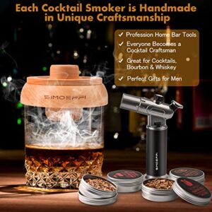 Cocktail Smoker Kit with Torch, Old Fashioned Smoker Kit for Bourbon Whiskey Drink, with 4 Different Flavor Wood Smoker Chips, Vodka/Gin/Tequila/Rum Liquor Gifts for Whiskey Lovers, Father(No Butane)