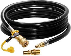dozyant 12 ft rv propane quick connect hose, rv quick connect propane hose, quick disconnect propane hose extension – 1/4 inch safety shutoff valve & male full flow plug for lp gas low pressure system