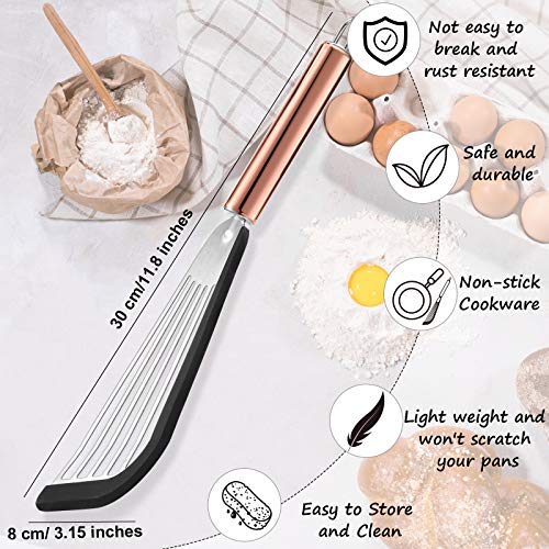 Slotted Spatula Flexible Stainless Steel Spatula with Silicone Top Soft Edge Slotted Spatula Turner with Golden Handle (2, Black)