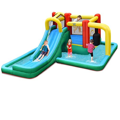 BOUNTECH Inflatable Water Slide, Water Bounce House Combo for Kids Outdoor Fun with Splash Pool, Climbing Wall, Water Park, Blow up Waterslides Inflatables for Kids and Adults Backyard Party Gifts