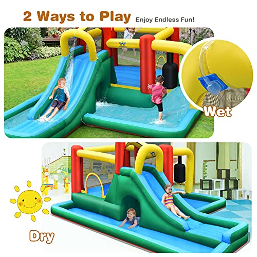 BOUNTECH Inflatable Water Slide, Water Bounce House Combo for Kids Outdoor Fun with Splash Pool, Climbing Wall, Water Park, Blow up Waterslides Inflatables for Kids and Adults Backyard Party Gifts