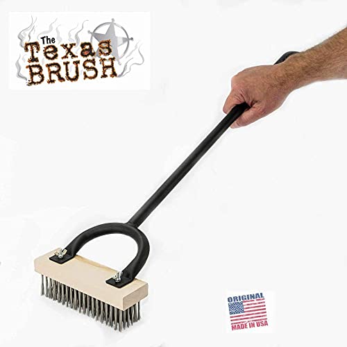 Texas BBQ Grill Brush-33 Metallic Handle, Stainless Steel Bristles-Heavy Duty Barbeque Grill Cleaning Tool-Scratchless Cleaning Brush for Gas/Charcoal Grates-Grilling Gifts for Cooks-Replaceable Head
