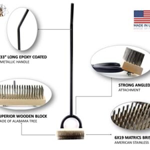Texas BBQ Grill Brush-33 Metallic Handle, Stainless Steel Bristles-Heavy Duty Barbeque Grill Cleaning Tool-Scratchless Cleaning Brush for Gas/Charcoal Grates-Grilling Gifts for Cooks-Replaceable Head
