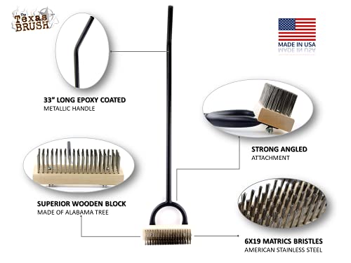 Texas BBQ Grill Brush-33 Metallic Handle, Stainless Steel Bristles-Heavy Duty Barbeque Grill Cleaning Tool-Scratchless Cleaning Brush for Gas/Charcoal Grates-Grilling Gifts for Cooks-Replaceable Head