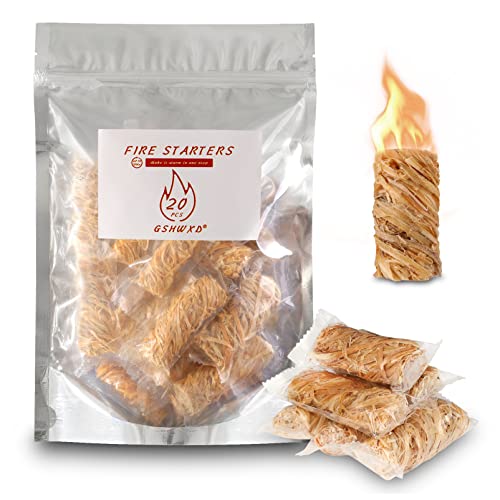 GSHWXD [20PCS] Fire Starters, Natural Fire Starters for Campfires, Charcoal Grill, BBQ, Pizza Oven, Chimney, Fireplace, Wood Pellet Stove, Fire Pit. All Weather & Odorless Firestarter.