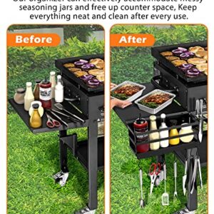 SHAPON Upgraded Griddle Caddy for 28" & 36" Blackstone Griddle Accessories Organizer for Clean & Organized Workspace Easy Install No Drill BBQ Griddle Accessories Storage Box Space Saving