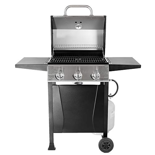 Grill Boss GBC1932M Outdoor BBQ 3 Burner Propane Gas Grill for Barbecue Cooking with Top Cover Lid, Wheels, & Side Shelves, Black