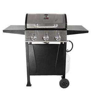 Grill Boss GBC1932M Outdoor BBQ 3 Burner Propane Gas Grill for Barbecue Cooking with Top Cover Lid, Wheels, & Side Shelves, Black