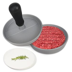 hamburger patty press non stick – surfaces clean easily adjustable aluminum mold flat round shaper with 110 paper sheets essential tool to make beef veggie burger