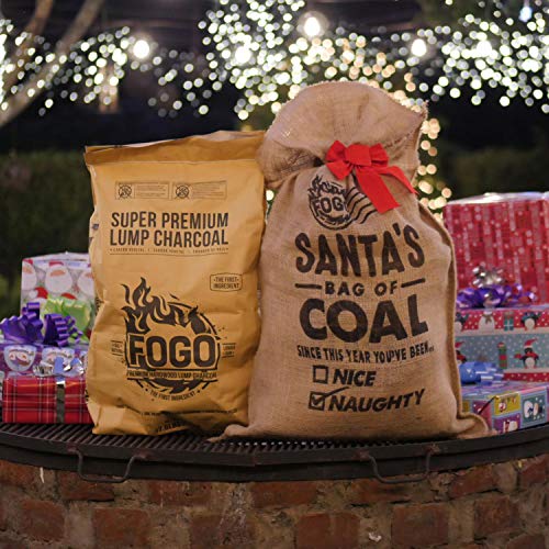 Fogo Santa's Bag of Coal, 17.6 Pound Bag of Premium Hardwood Lump Charcoal for Grilling and Smoking in Burlap Christmas Sack