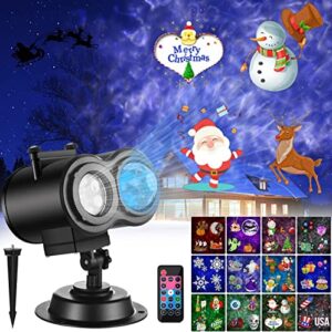 christmas projector lights outdoor, holiday decorations halloween led projector lights 2-in-1 moving patterns and ocean wave ripple waterproof snow light party garden
