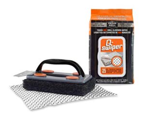 q-swiper bbq grill cleaner set – 1 grill brush with scraper and 25 bbq grill cleaning wipes | no bristles & wire free | safe way to remove grease and grime for a clean and healthy grill!