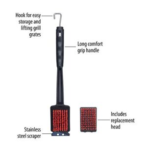 Farberware 5261919 Barbecue Large Grill Brush with Replacement Head, 19-Inch, Black and Red