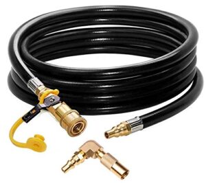dozyant 12ft rv propane quick connect hose with elbow conversion fitting for blackstone 17inch and 22inch table top griddle – 1/4 inch safety shutoff valve & male full flow plug