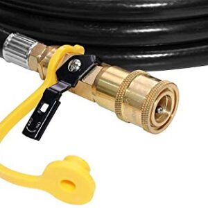 DOZYANT 12ft RV Propane Quick Connect Hose with Elbow Conversion Fitting for Blackstone 17inch and 22inch Table Top Griddle - 1/4 inch Safety Shutoff Valve & Male Full Flow Plug