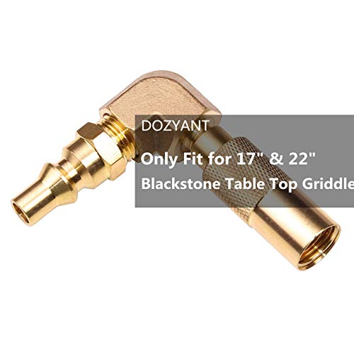 DOZYANT 12ft RV Propane Quick Connect Hose with Elbow Conversion Fitting for Blackstone 17inch and 22inch Table Top Griddle - 1/4 inch Safety Shutoff Valve & Male Full Flow Plug