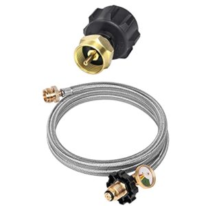 gaspro propane refill adapter and 5 ft braided pol propane hose adapter with gauge, for coleman camp stove, buddy heater to lp cylinder, pol connection