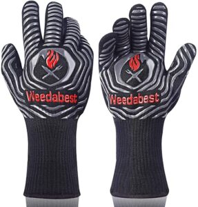 weedabest hot bbq gloves heat resistant kitchen oven mitts professional long heat resistant cooking gloves for grill,grilling,smoker,barbeque,13.5 inch-gray