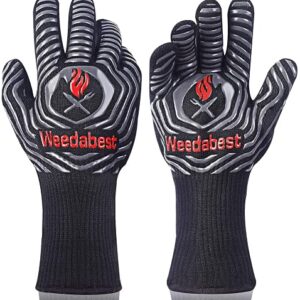WEEDABEST Hot BBQ Gloves Heat Resistant Kitchen Oven Mitts Professional Long Heat Resistant Cooking Gloves for Grill,Grilling,Smoker,Barbeque,13.5 inch-Gray