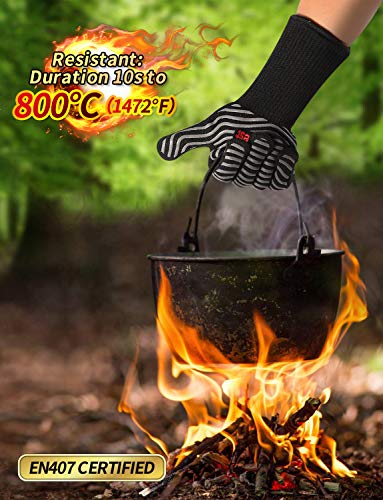 WEEDABEST Hot BBQ Gloves Heat Resistant Kitchen Oven Mitts Professional Long Heat Resistant Cooking Gloves for Grill,Grilling,Smoker,Barbeque,13.5 inch-Gray