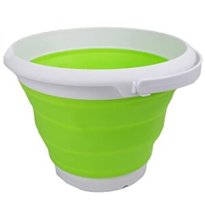 SAMMART Collapsible Plastic Bucket - Foldable Tub - Portable Fishing Water Pail - Space Saving Outdoor Waterpot (White/Grass Green, 8.5L Round)