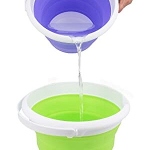 SAMMART Collapsible Plastic Bucket - Foldable Tub - Portable Fishing Water Pail - Space Saving Outdoor Waterpot (White/Grass Green, 8.5L Round)