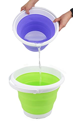 SAMMART Collapsible Plastic Bucket - Foldable Tub - Portable Fishing Water Pail - Space Saving Outdoor Waterpot (White/Grass Green, 8.5L Round)