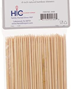 HIC Harold Import Co. HIC Bamboo BBQ, Kabob and Grill Skewers, 4-Inches Long, Set of 100, 4 Inch, Brown