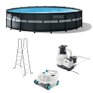 intex ultra xtr 18′ x 52″ above ground outdoor swimming pool set with 700 gph filter pump and robot pool cleaning vacuum with 21′ hose