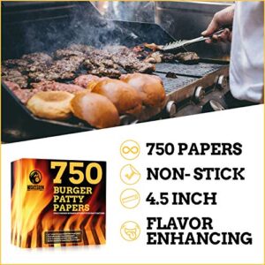 MOUNTAIN GRILLERS Hamburger Patty Paper - Wax Papers to Separate Frozen Pressed Patties - 750 Burger Sheets for Easy Release from Burger Patty Paper - Perfect for BBQ Hamburger Patty Press