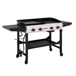 royal gourmet gd403 4-burner portable flat top gas griddle combo grill with folding legs, 48,000 btu, for outdoor cooking while camping or tailgating, black & silver