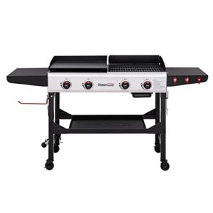 Royal Gourmet GD403 4-Burner Portable Flat Top Gas Griddle Combo Grill with Folding Legs, 48,000 BTU, for Outdoor Cooking While Camping or Tailgating, Black & Silver