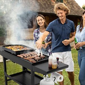 Royal Gourmet GD403 4-Burner Portable Flat Top Gas Griddle Combo Grill with Folding Legs, 48,000 BTU, for Outdoor Cooking While Camping or Tailgating, Black & Silver