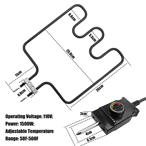 TIKSCIENCE Heating Element Fits for Masterbuilt Smoker Parts, Thermostat Analog Control with Power Cord Fit for Electric Smoker and for Turkey Fryers Skillet Charbroil 1500W Replacement