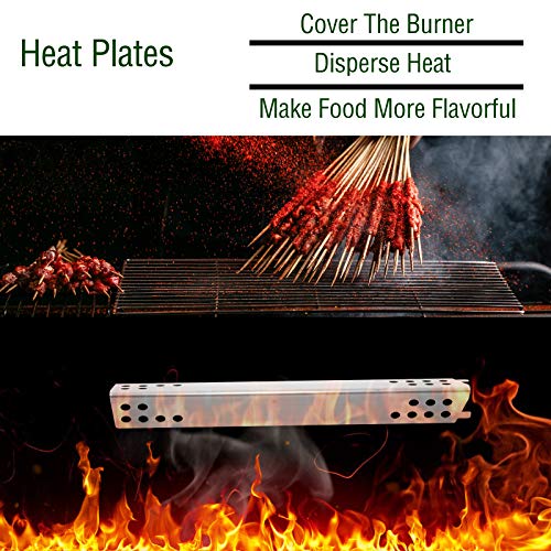 Damile Stainless Steel Grill Heat Plates Heat Shield Burner Cover, 16 Inch BBQ Gas Grill Replacement Parts for Charbroil 4 Burner Gas Models 463446015, 463446016, 463446017, 466446015, 463447018, 4Pcs