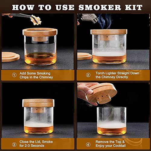 Cocktail Smoker, Seqissur Old Fashioned Smoker Kit with 4 Flavors Wood Chips for Whiskey/Drink/Bourbon, Gift for Men/Whiskey Lover