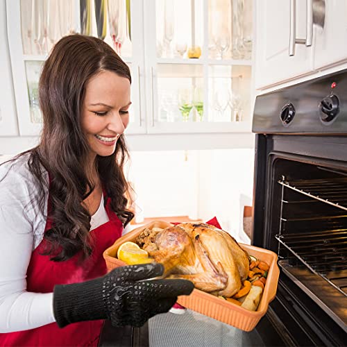 Grill and Bake Gloves,1472 Degree F Heat Resistant Grill Gloves,Non-Slip Oven Gloves Long Kitchen Gloves,arm Protection for,Grill,Cooking,Baking,Cutting,air Fryer