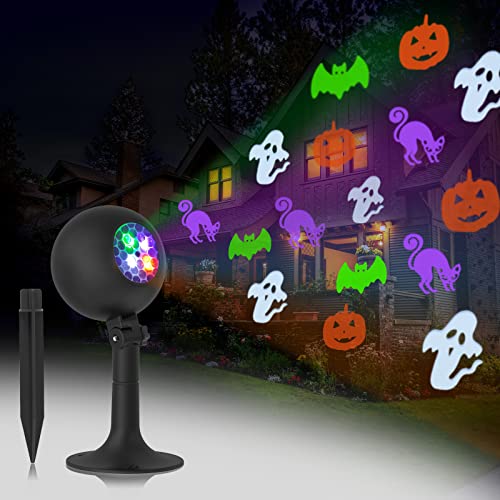 Halloween Lights, Projector Decorations Outdoor Indoor LED Projection Light with 4 Dynamic Patterns Show Holiday Landscape Outside Spotlight for Party House Wall Gate