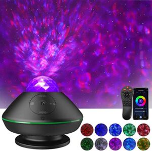 star projector with led ocean wave, klearlook maximized clarity galaxy light projector with remote control, wifi smart app, bluetooth music speaker night light projector for bedroom ceiling
