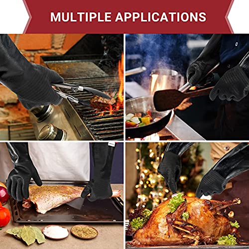 BBQ Gloves, Heat Resistant Ov Grill Gloves Heat Proof/Fireproof/Waterproof/Oil Resistant Gloves for Smoker/Grilling/Cooking/Baking/Frying