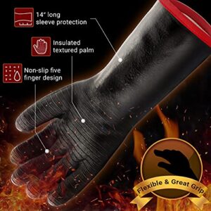 BBQ Gloves, Heat Resistant Ov Grill Gloves Heat Proof/Fireproof/Waterproof/Oil Resistant Gloves for Smoker/Grilling/Cooking/Baking/Frying