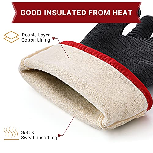 BBQ Gloves, Heat Resistant Ov Grill Gloves Heat Proof/Fireproof/Waterproof/Oil Resistant Gloves for Smoker/Grilling/Cooking/Baking/Frying