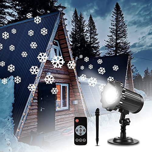 Christmas Projector Lights Outdoor, Christmas Rotating LED Snowfall Lamp with Remote Control, Outdoor Waterproof Xmas Binocular Rotating Snowflake Projector Lights for Christmas Holidays