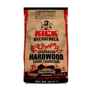 kick axebreaker quebracho hardwood premium lump charcoal, 20 lbs. bag, xl pieces, black (kab-char-20-xl)