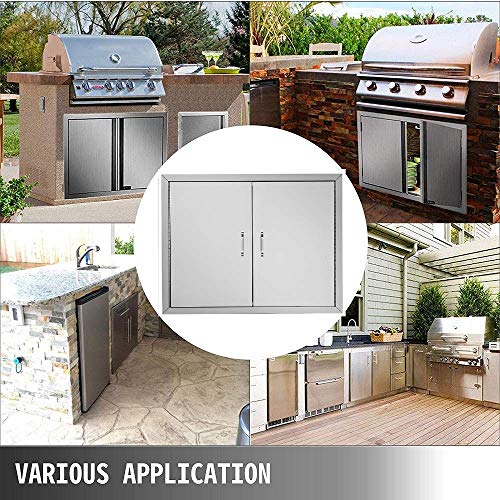 ROVSUN 31''W x 24''H Outdoor Kitchen Door, Heavy Duty 304 Grade Stainless Steel BBQ Access Door, Double BBQ Island Door, Perfect for Outdoor Kitchen, BBQ Island & Grilling Station