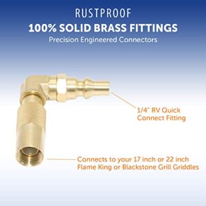 Flame King FK-GRD-ELB-QC Propane RV Quick Connect Elbow Adapter for 17" or 22" Blackstone Griddle, Brass